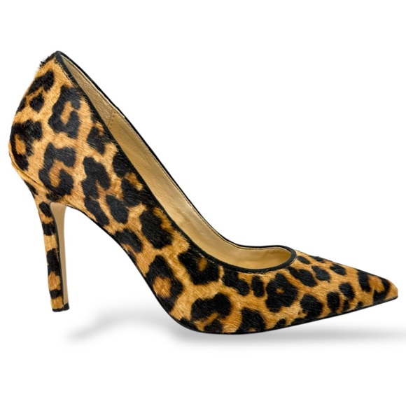 Sam Edelman Hazel Leopard Calf Hair Pointed Toe Stiletto Heels Size 4.5 Mob Wife - Picture 2 of 15